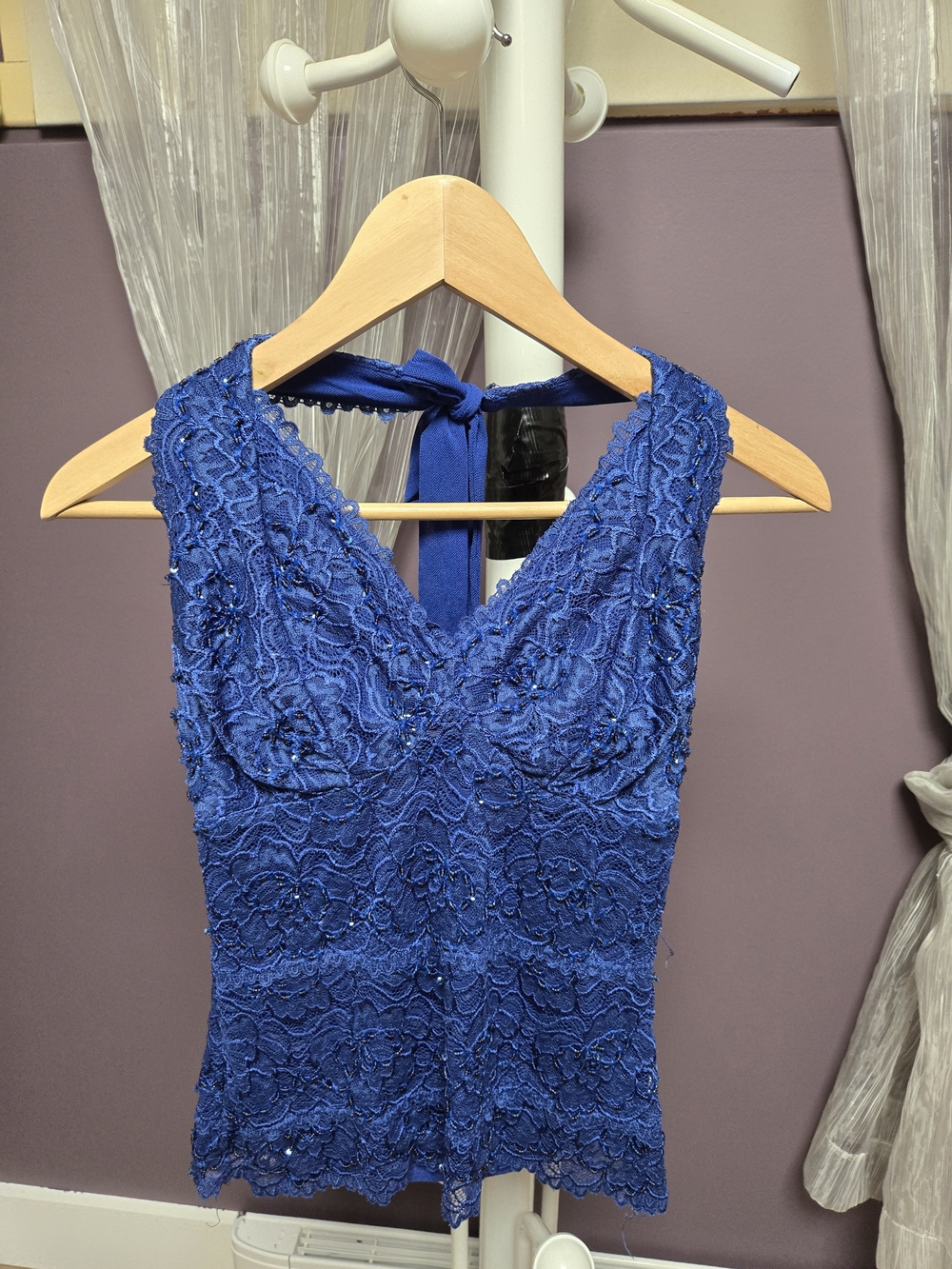 le chateau Cobalt Blue Lace Halter Camisole - Picture 1 of 3